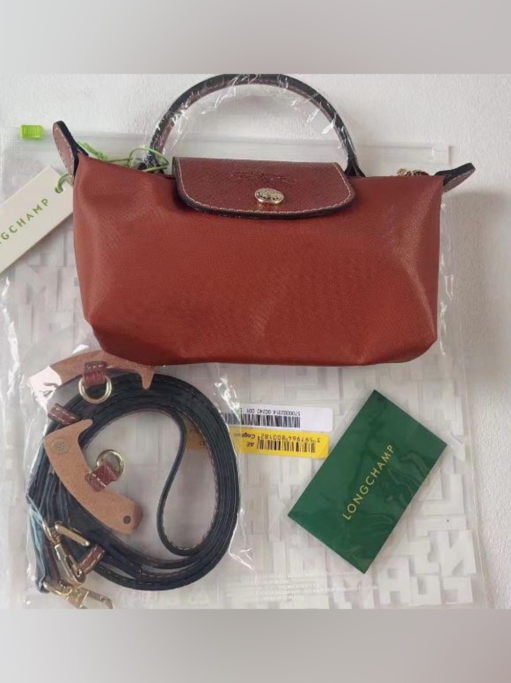 Longchamp Mini Top-Handle Crossbody Bag cognac XS Le pliage nylon nwt +strap - Picture 2 of 4
